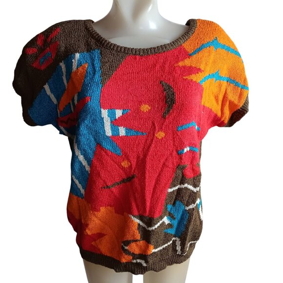 Vintage 90's Breckenridge Womens Abstract Silk & Rayon Short Sleeve Sweater M - Picture 1 of 7